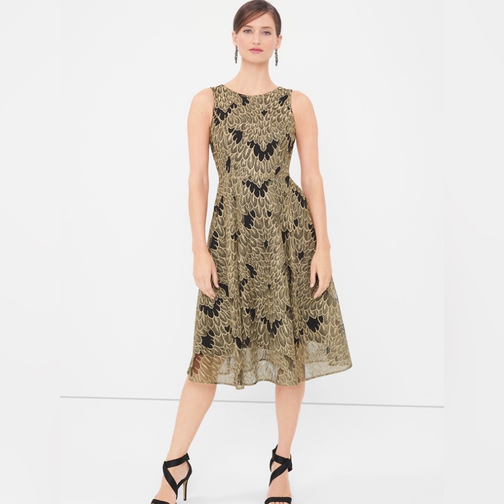 White House Black Market Black & Gold Dress Size 12